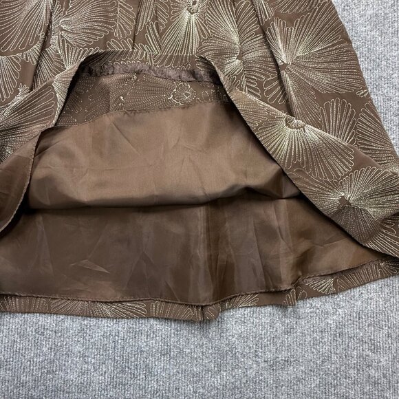 Talbots Brown Silk Pleated Skirt Metallic Floral Pockets Quiet Luxury 10P NEW - Picture 5 of 12